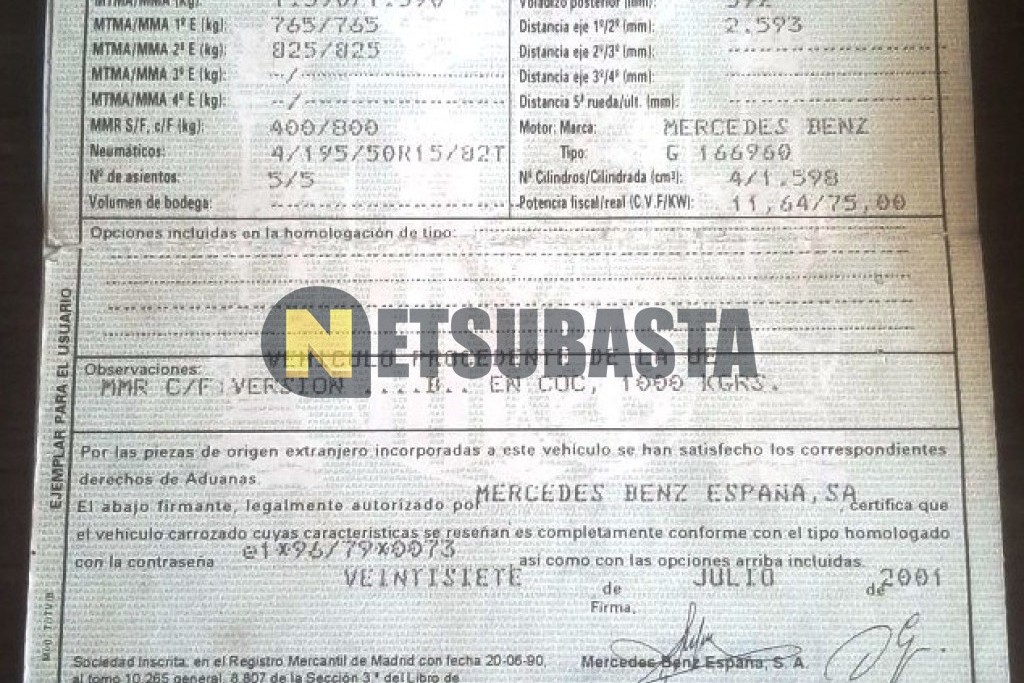 Mercedes-Benz A 160 Aut. 2001