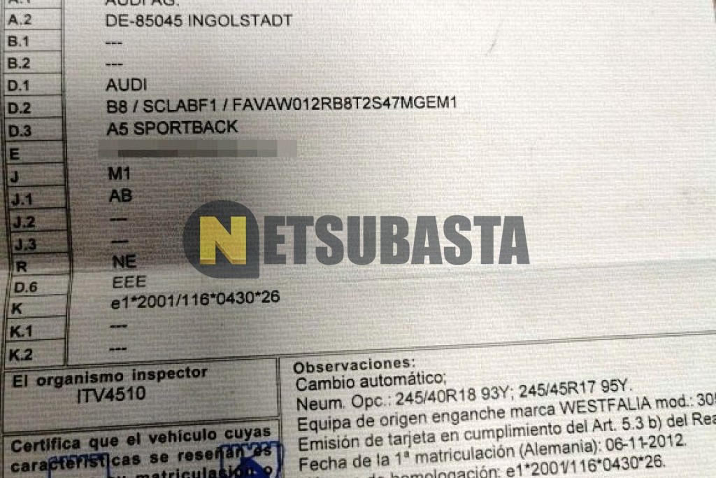 Audi A5 Sportback 3.0 TDI multitronic 8 vel. 2012