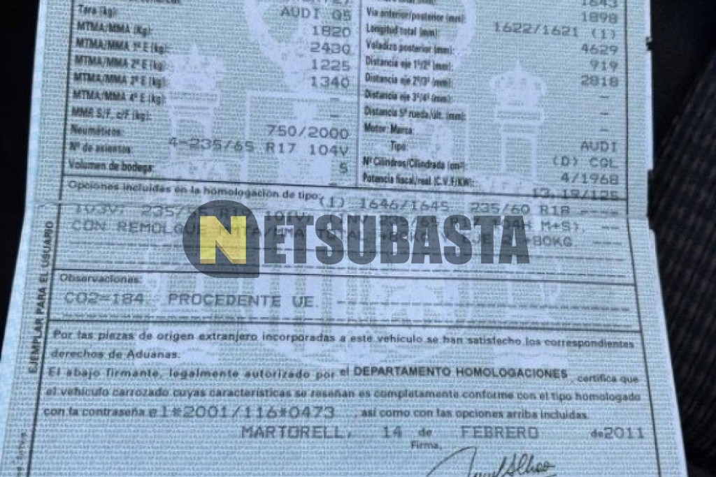 Audi Q5 2.0 TDI quattro S tronic 7 vel. DPF 2011