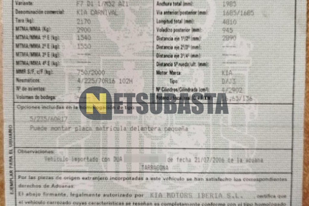 Kia Carnival 2.9 CRDi 7 plazas 2006