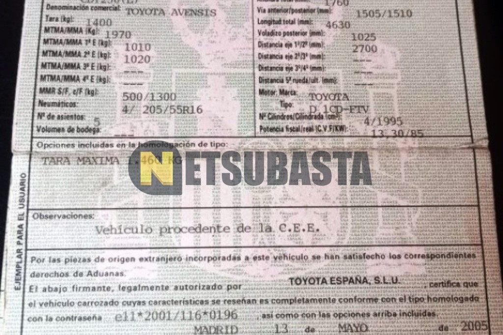 Toyota Avensis Sedan 2.0 D-4D 2005