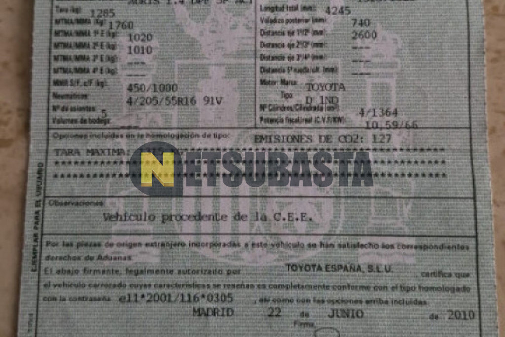 Toyota Auris 1.4 D-4D DPF 2010